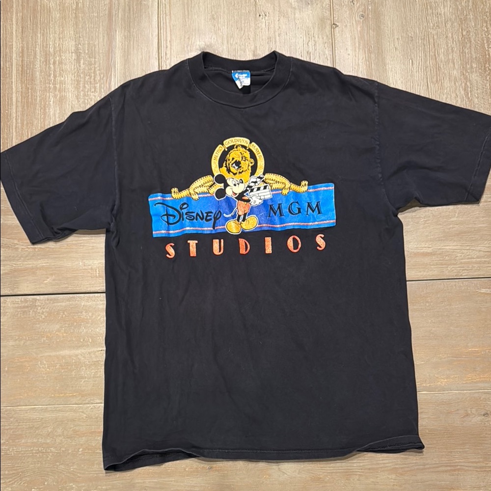 Authentic Disney Black Short Sleeve Tee with Vintage MGM Studios Logo